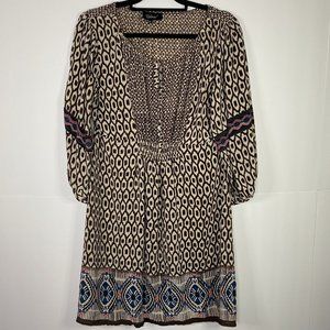 Tolani Brown Cream Peasant Silk Dress